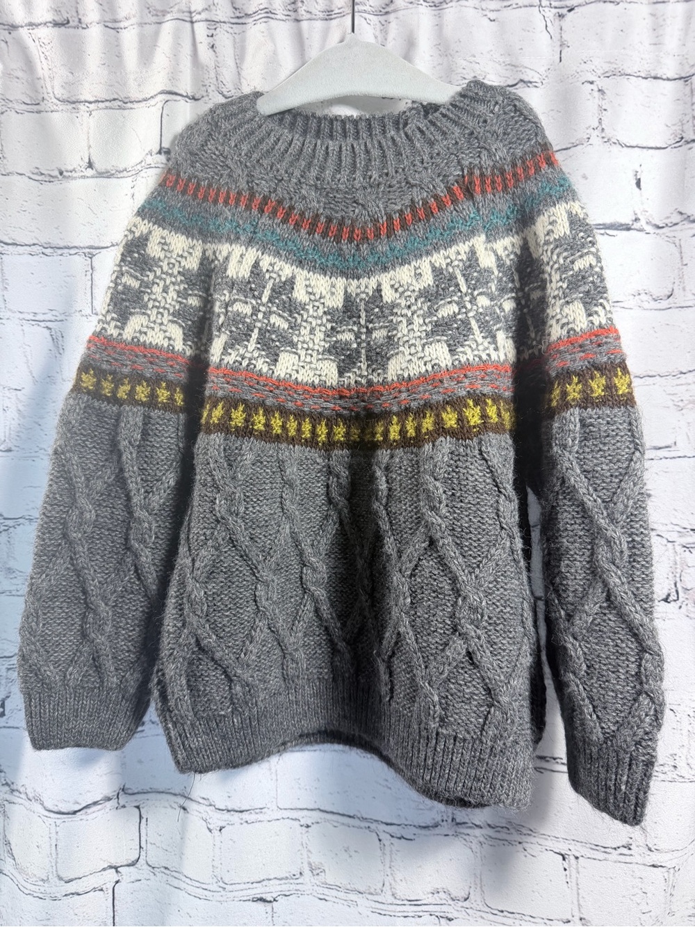 Zara Kids Cozy Gray Cable-Knit Fair Isle Sweater